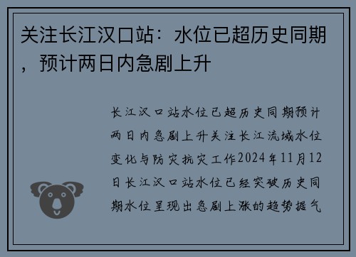 关注长江汉口站：水位已超历史同期，预计两日内急剧上升