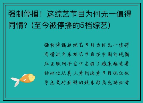 强制停播！这综艺节目为何无一值得同情？(至今被停播的5档综艺)